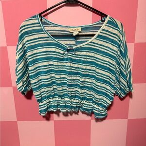 Mighty Fine Teal and White Striped Blouse